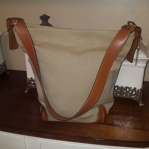 😍😍khaki Coach leather and canvas shoulder bag